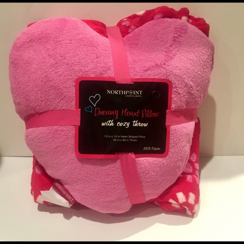 NorthPoint Pink Heart Pillow with Soft Throw